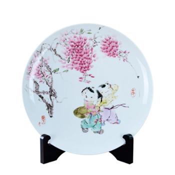 瓷博 景德镇装饰瓷盘摆件婴戏图童趣人物玄关工艺品