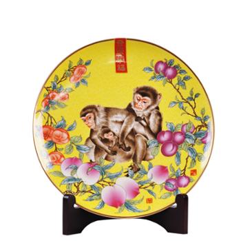 瓷博 瓷博 景德镇陶瓷 装饰瓷盘摆件 灵猴送福 陶瓷