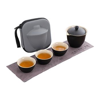 陶立方 一壶三杯套装粗陶快客杯旅行茶具套装便携式盖碗功夫茶具