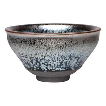 陶立方 铁胎喝茶杯银蓝油滴束口盏建盏品茗杯 锦盒装单杯