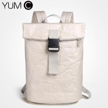 美国 YUMC 双肩包女休闲简约大容量背包时尚书包 米色