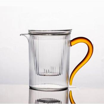 奇高 耐高温玻璃杯 350ml带玻璃内胆茶杯竖纹公道杯 单个