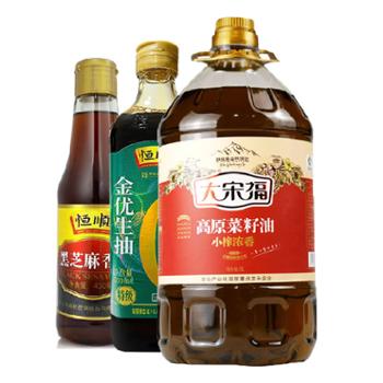 大宋福 青藏高原 小榨浓香菜籽油赠黑芝麻油+生抽 5L+950ML