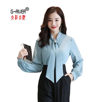 大江大河/G-RIVER 长袖修身蝴蝶结领女款衬衣 细麻面料 M/L/XL/XXL