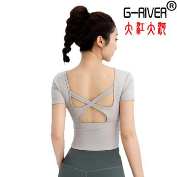 大江大河/G-RIVER 女式短款瑜伽健身美背带胸垫短袖上衣