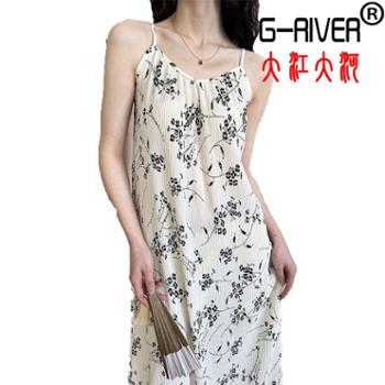 大江大河/G-RIVER 女式碎花吊带法式宽松复古连衣长裙 韩系气质 均码