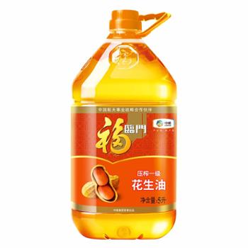 中粮福临门 食用油 压榨一级花生油5L