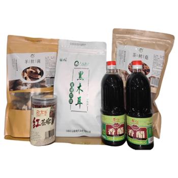 老秦人 羊肚菌木耳茶树菇干货组合 630g+800ml*2