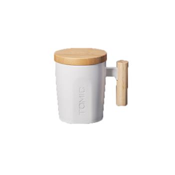 TOMIC/特美刻木手柄创意陶瓷杯带盖白领马克杯欧式咖啡杯 白色 （不带勺子）