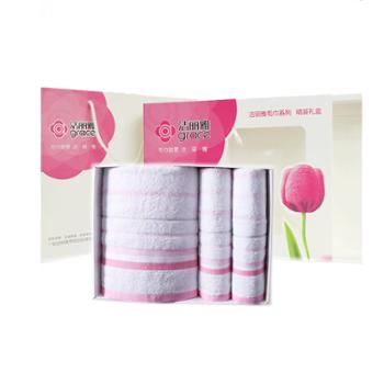 洁丽雅 浴巾毛巾方巾礼盒三件套 纯棉 6411 灰色、粉色