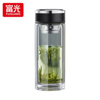 富光致康带茶仓双层玻璃杯500ML