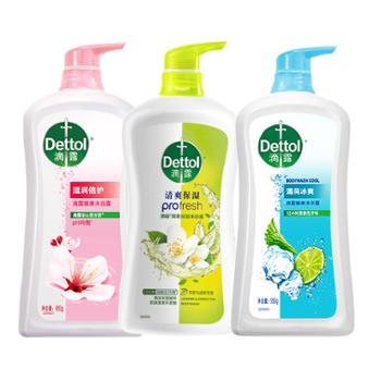 滴露Dettol 沐浴露3大瓶装 滋润倍护950g+薄荷冰爽950g+茉莉绿茶650g 男女通用 柔肤滋养