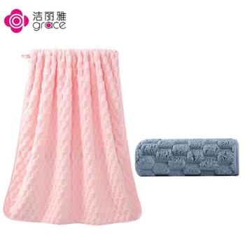洁丽雅 5A级抗菌情侣浴巾2条装（粉+蓝）加厚云柔速干柔软成人男女大浴巾 粉色/深蓝色