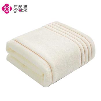 洁丽雅 纯棉浴巾成人1条100%全棉不掉毛A类柔软吸水加大加厚毛巾 【新疆棉-纯棉浴巾】 米色/黑色