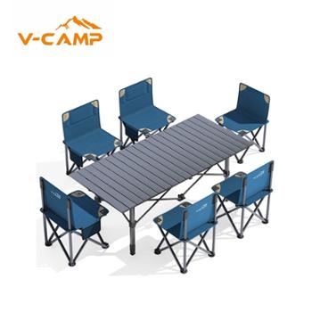 威野营（V-CAMP）户外折叠桌椅套装 便携式野餐桌椅子六椅一长桌（120cm折叠铝桌）VF2034*6+VF3012