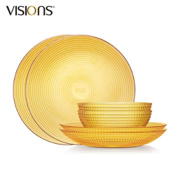 康宁VISIONS琥珀色餐具晶莹系列6件组（2个碗2个深盘2个浅盘）VS-AMR6D/KZ